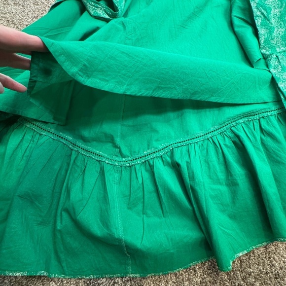 St. Roche Wrap Dress Short Sleeves Cotton Embroidery Green Floral Size XS Summer - Picture 13 of 16